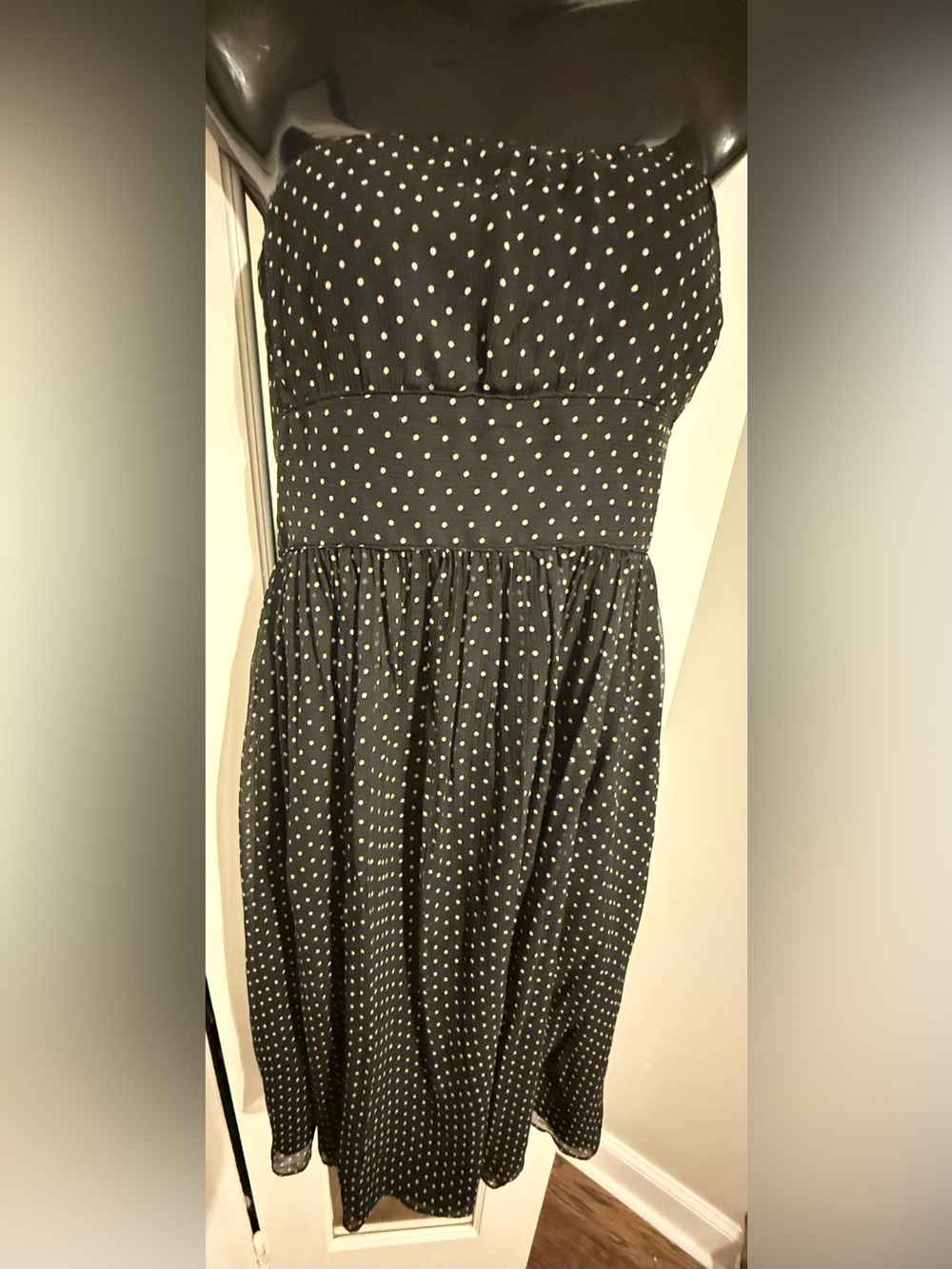 J.Crew 100% Silk Polka Dot Strapless Silk Chiffon Cocktail Dress Black 8
